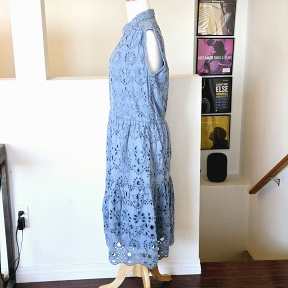 🏷️ANTHROPOLOGIE KYLA SEO Caite Palma Eyelet Midi Dress in Bluestone Size S/M - Picture 6 of 14